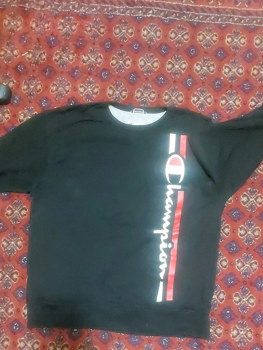 Champion Vertical Script Logo Crewneck Sweatshirt Black & Red Size Medium